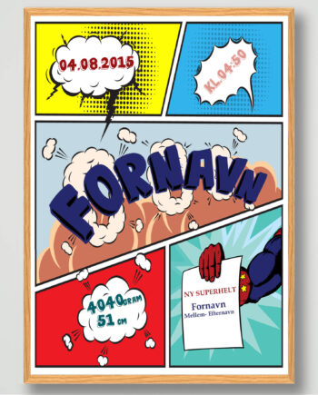 Superhelte Tegneserie Fødselsplakat