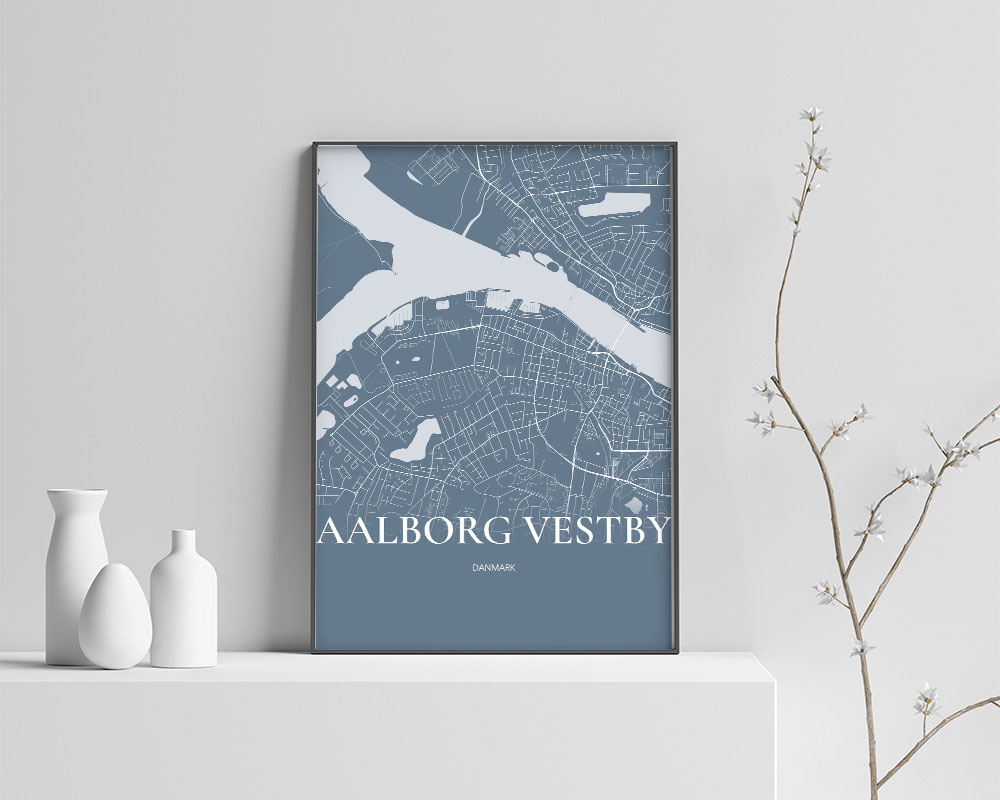 Aalborg Vestby Plakaten Fuldt Kort Havblå 70 100 Cm  B1