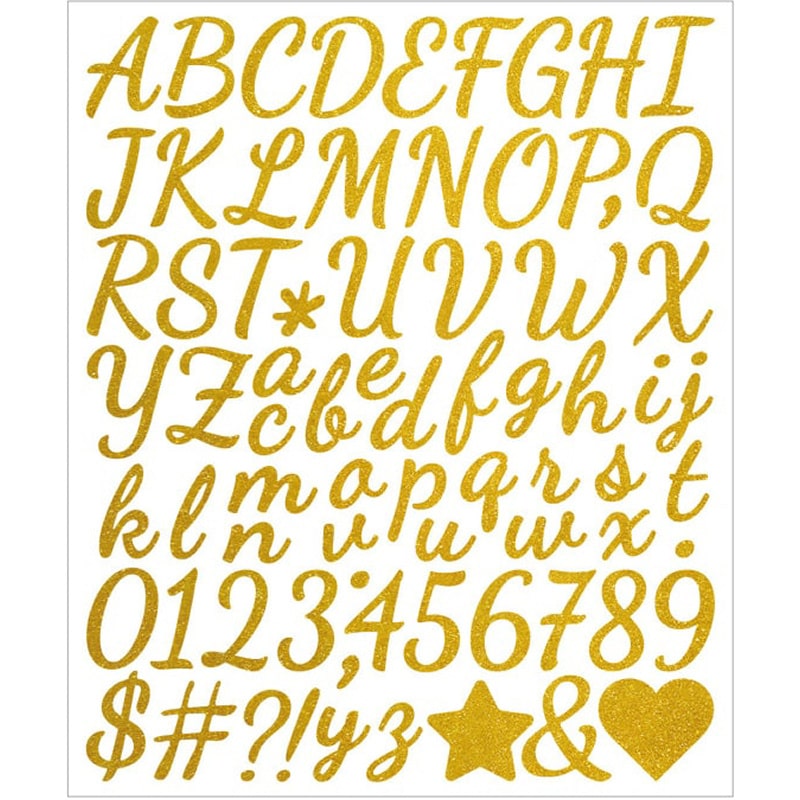 Alfabet Klistermærker Med Flotte Bogstaver  Tegn Og Tal  Store Og Små Bogstaver    Til    Gold