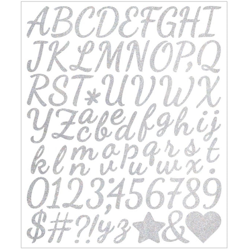 Alfabet Klistermærker Med Flotte Bogstaver  Tegn Og Tal  Store Og Små Bogstaver    Til    Silver