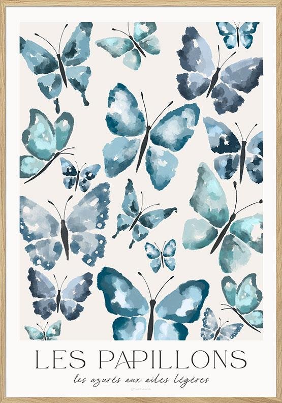 Blå Plakat Med Sommerfugle Les Papillons