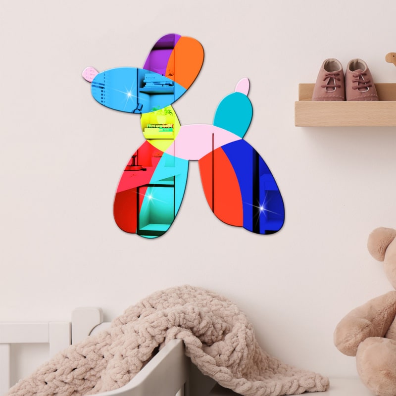 Farverig Hund Vægdekoration   Akryl Med Spejleffekt  Farverigt Og Sjovt Design  30x30cm