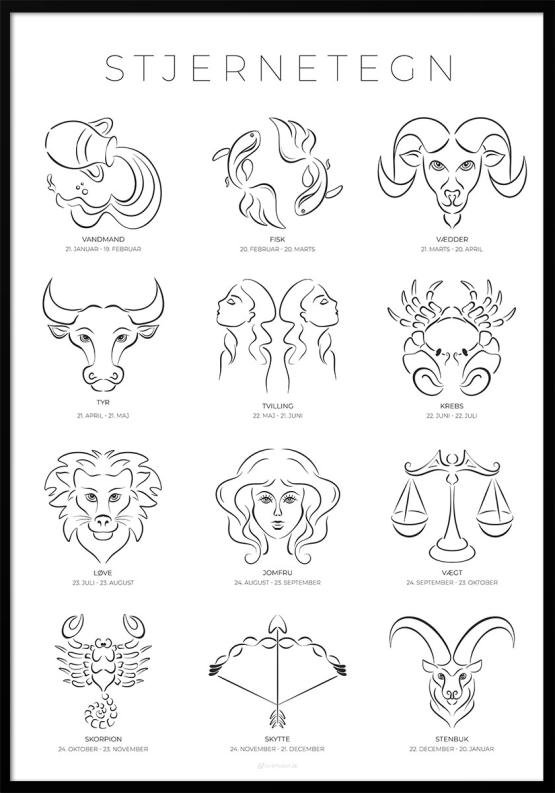 Line Art Stjernetegn Plakat 12 Line Art Stjernetegninger