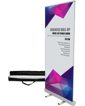 Business Roll-up  Enkeltsidet  85 Cm  Alu Sølv  Inkl  Taske Med Lang Lynlås Og Bannerprint