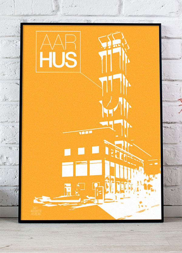 Aarhus-plakat Med Rådhustårnet Stor Gul 21 29 A4 Kr 199 -