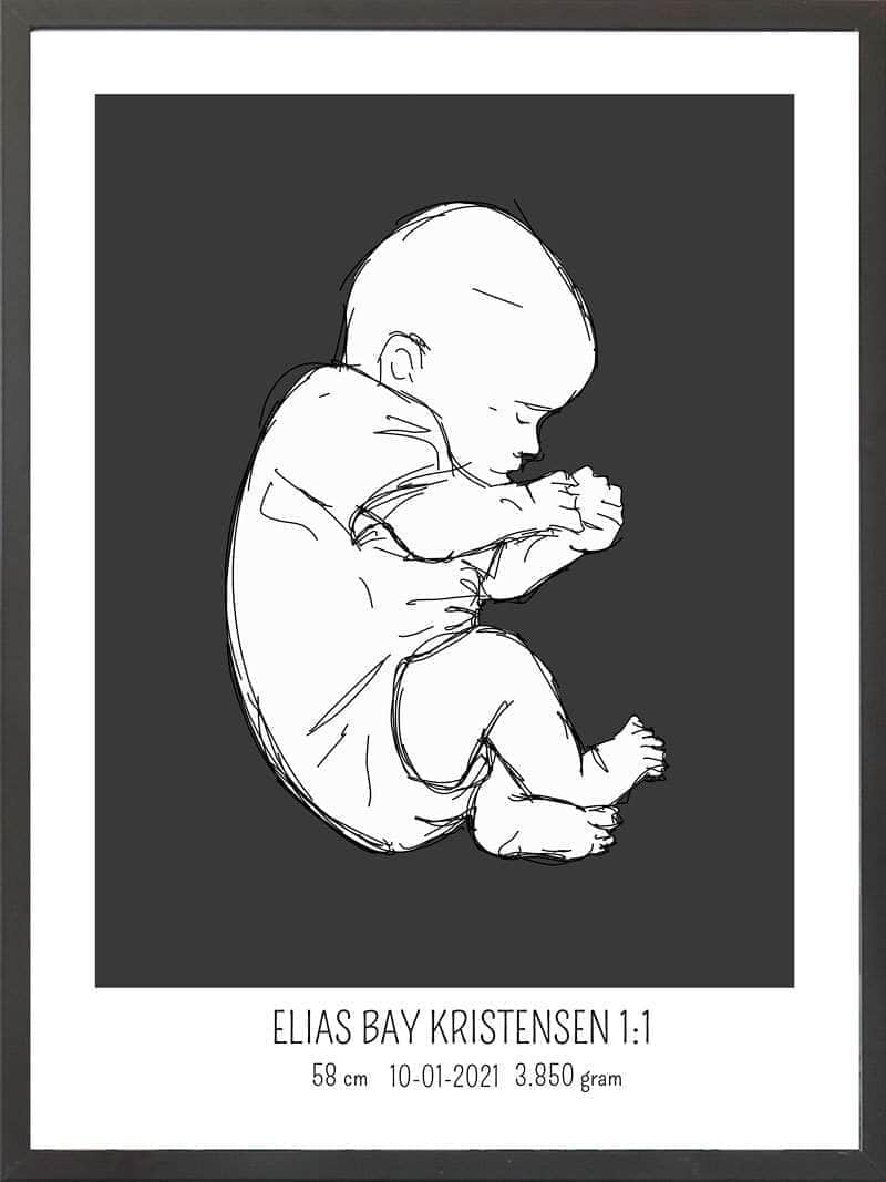 Birth Poster Fødselsplakat : Fosterstilling Blå
