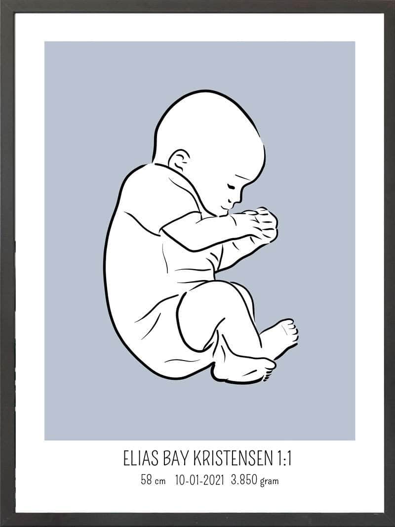 Birth Poster Fødselsplakat : Fosterstilling Blå