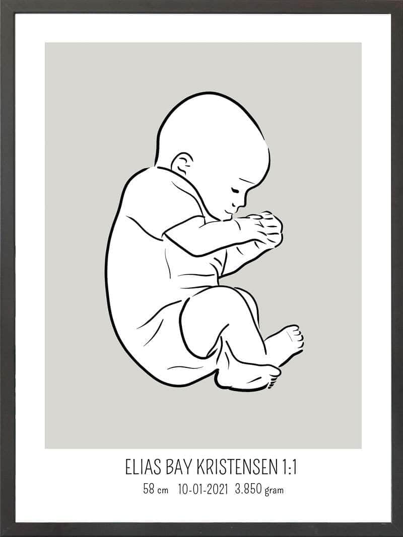 Birth Poster Fødselsplakat : Fosterstilling Blå