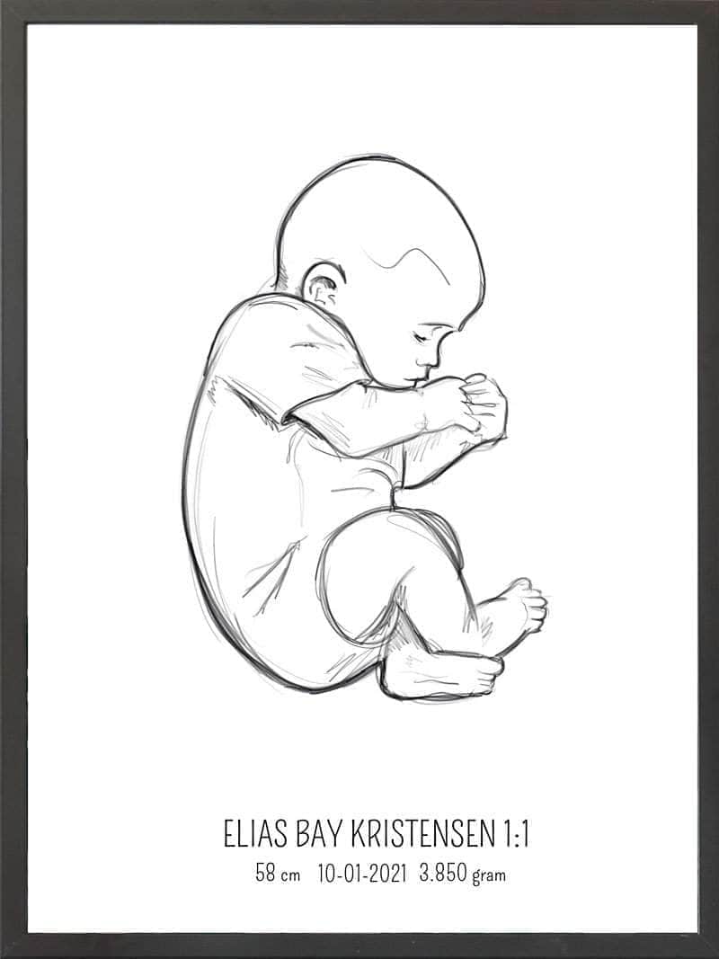 Birth Poster Fødselsplakat : Fosterstilling Lyserød