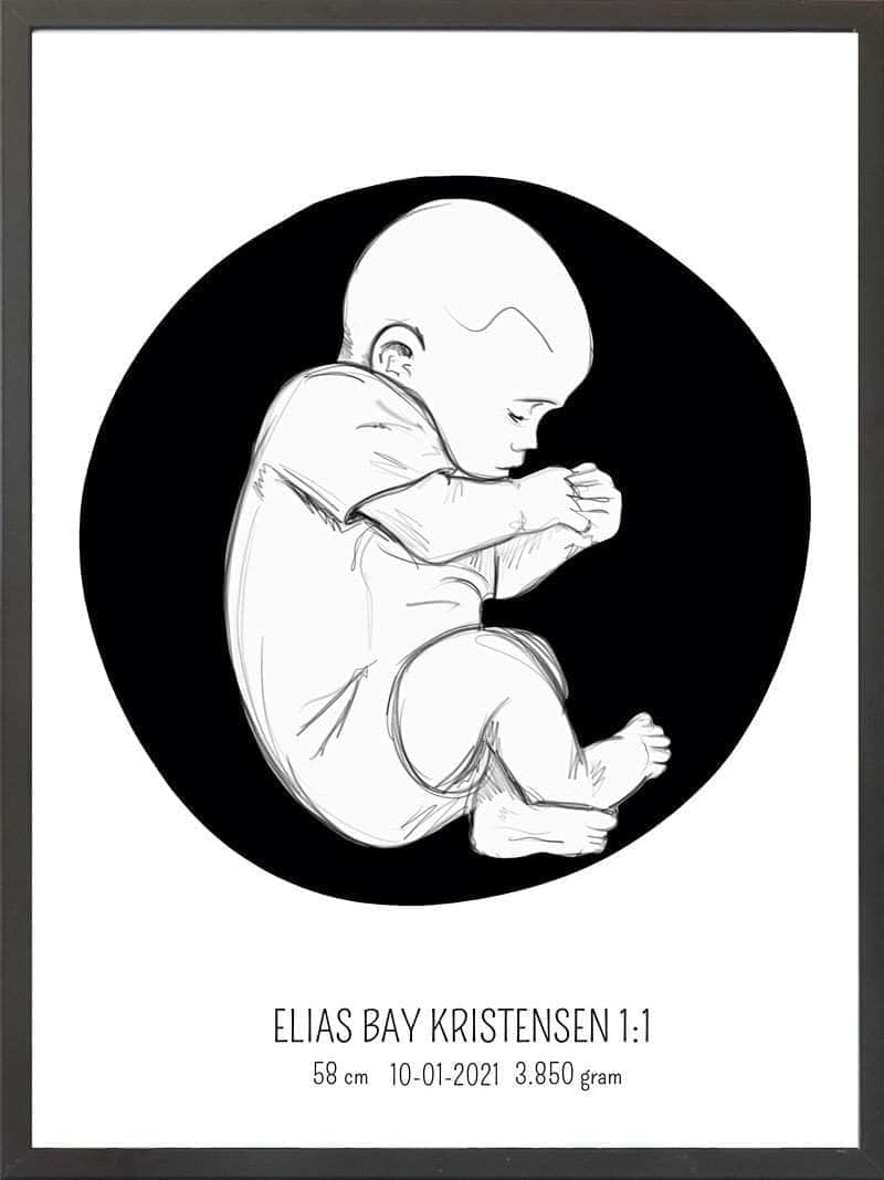 Birth Poster Fødselsplakat : Fosterstilling Lyserød