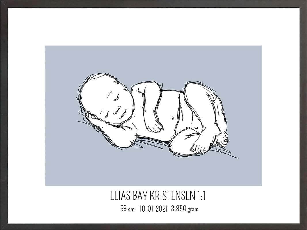 Birth Poster Fødselsplakat : Liggende Blå