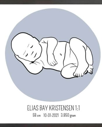Birth Poster   Fødselsplakat  :  Liggende Blå