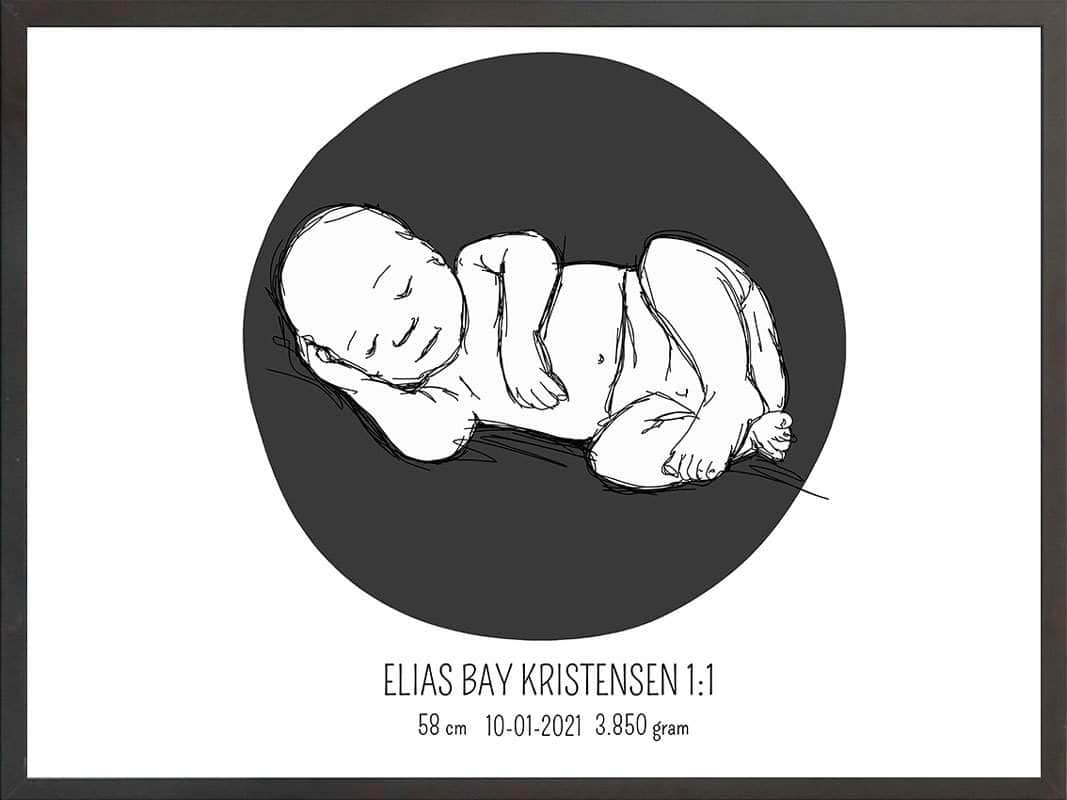 Birth Poster Fødselsplakat : Liggende Blå