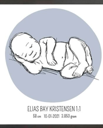 Birth Poster   Fødselsplakat  :  Liggende Blå