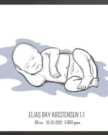 Birth Poster   Fødselsplakat  :  Liggende Blå