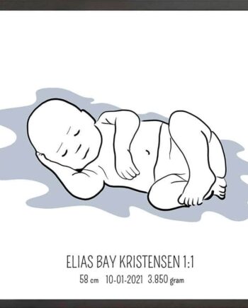 Birth Poster   Fødselsplakat  :  Liggende Blå