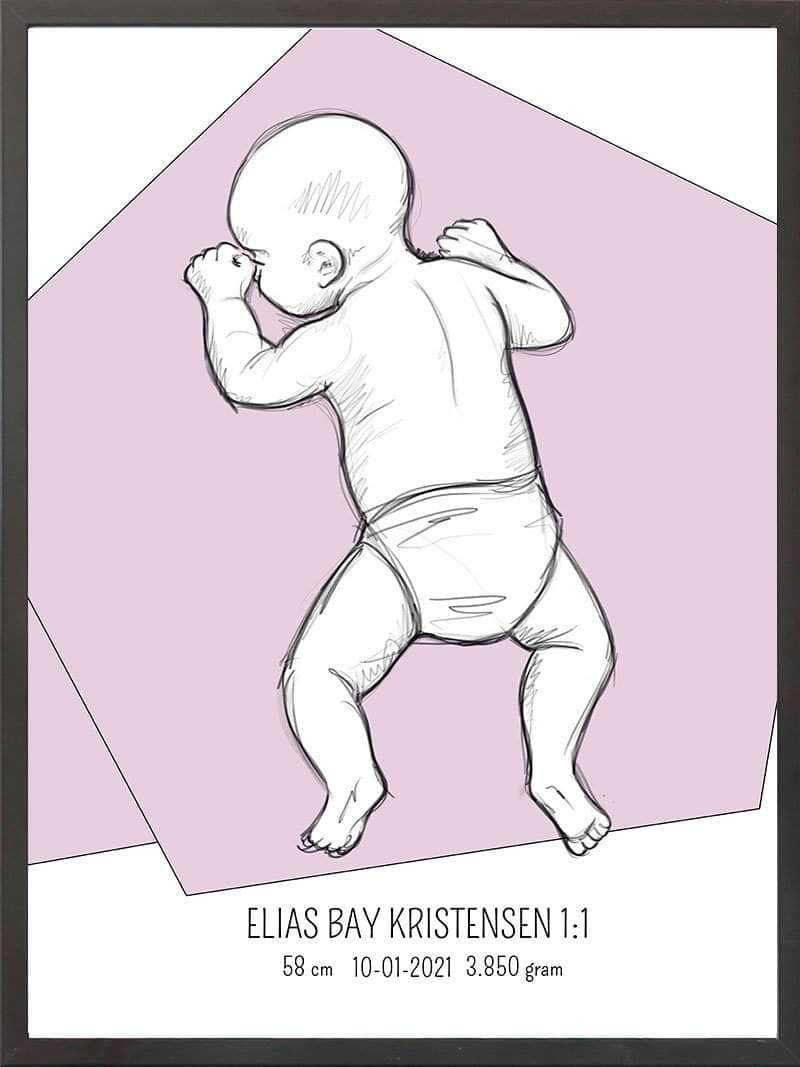 Birth Poster Fødselsplakat : På Maven Lyserød