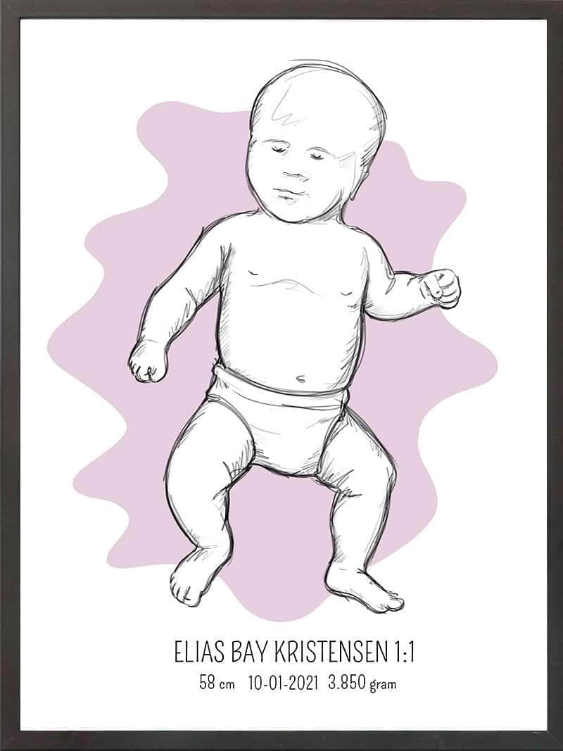 Birth Poster Fødselsplakat : Tumling Lyserød