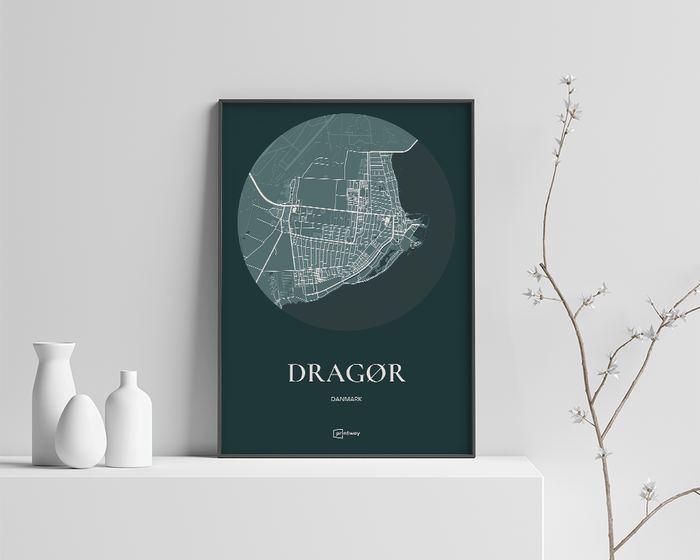 Dragør Plakaten Rundt Kort Skovgrøn 21 30 Cm A4