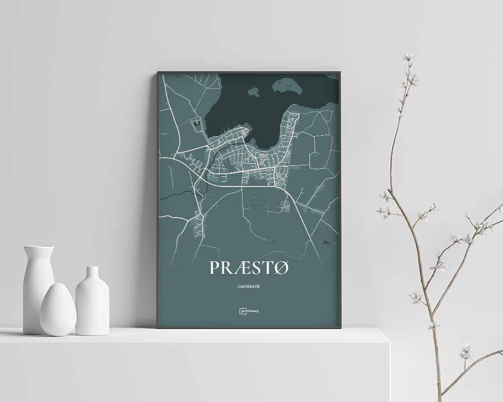 Præstø Plakaten Fuldt Kort Skovgrøn 70 100 Cm  B1