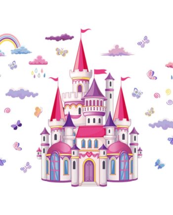 Prinsesse Wallsticker Med Et Flot Slot   Lyserøde Og Lilla Nuancer  100x76cm