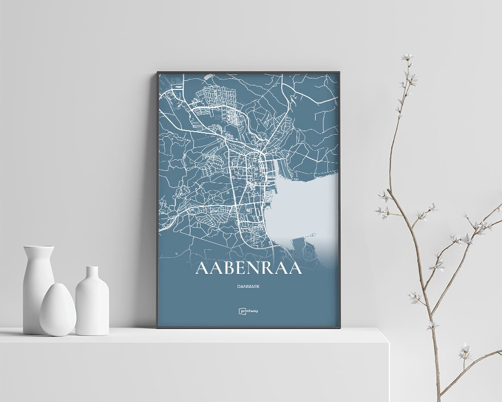 Aabenraa Plakaten Fuldt Kort Havblå 70 100 Cm  B1