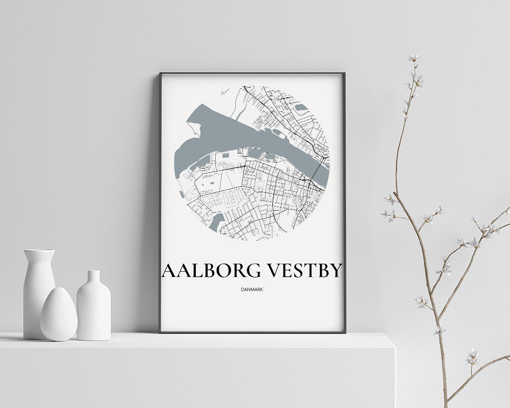 Aalborg Vestby Plakaten Rundt Kort Hvid 70 100 Cm  B1