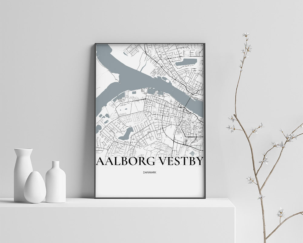 Aalborg Vestby Plakaten Fuldt Kort Hvid 70 100 Cm  B1
