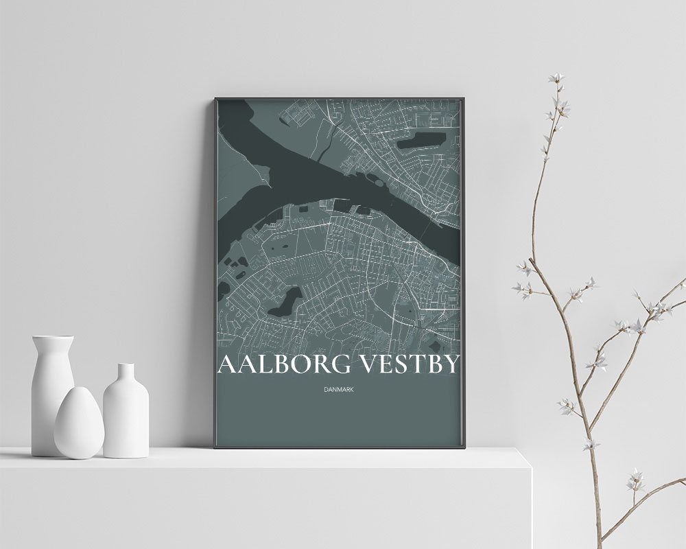 Aalborg Vestby Plakaten Fuldt Kort Skovgrøn 70 100 Cm  B1