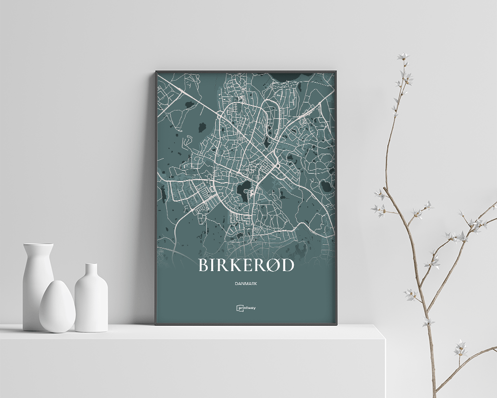 Birkerød Plakaten Fuldt Kort Skovgrøn 35 50 Cm  B3