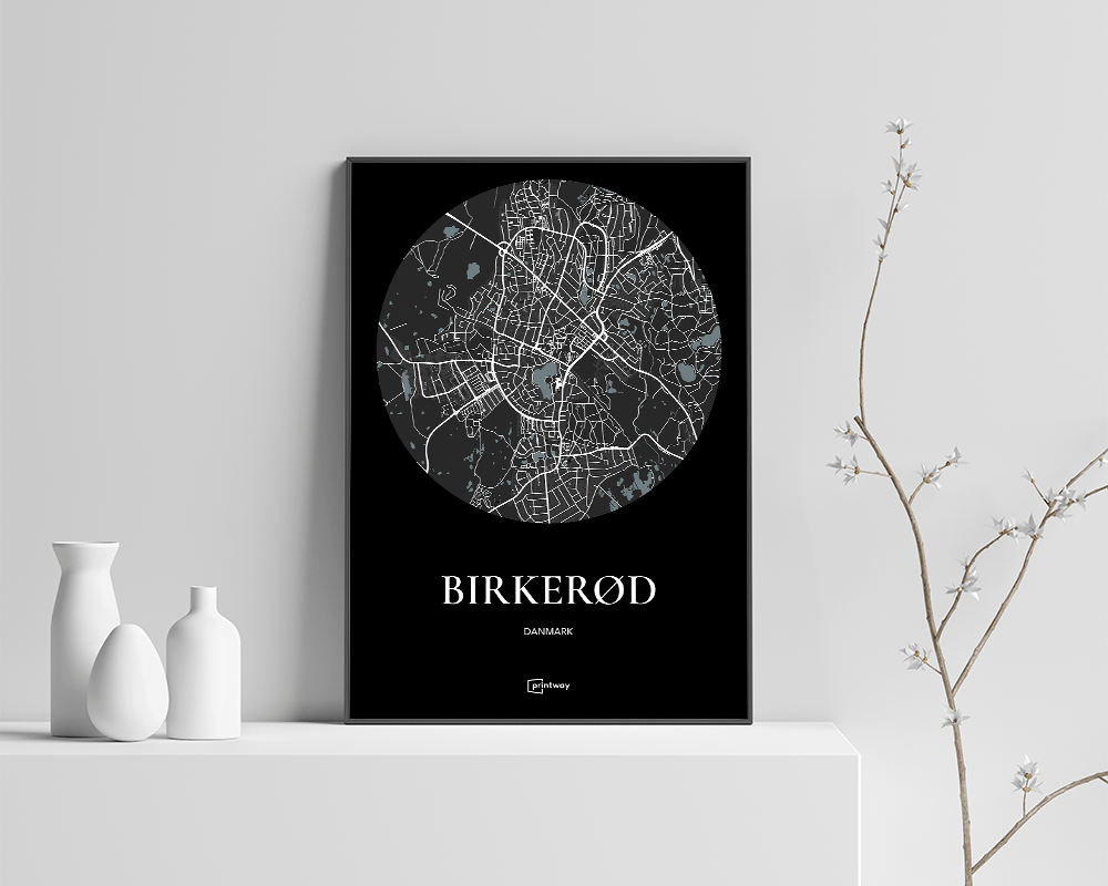 Birkerød Plakaten Rundt Kort Sort 30 42 Cm  A3