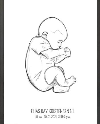 Birth Poster   Fødselsplakat  :  Fosterstilling Lyserød