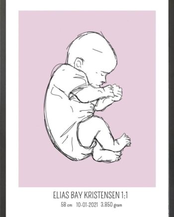 Birth Poster   Fødselsplakat  :  Fosterstilling Lyserød