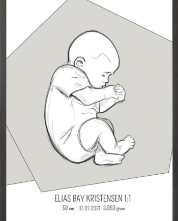 Birth Poster   Fødselsplakat  :  Fosterstilling Lyserød