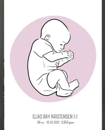 Birth Poster   Fødselsplakat  :  Fosterstilling Lyserød