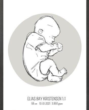Birth Poster   Fødselsplakat  :  Fosterstilling Lyserød