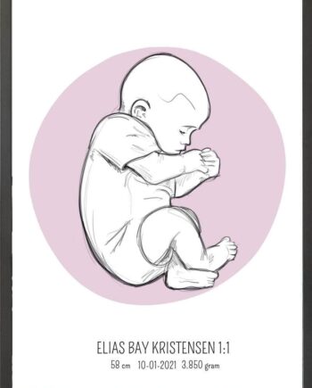 Birth Poster   Fødselsplakat  :  Fosterstilling Lyserød