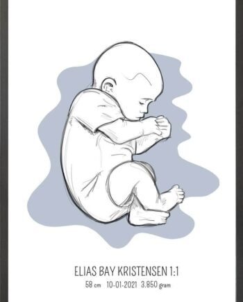 Birth Poster   Fødselsplakat  :  Fosterstilling Lyserød