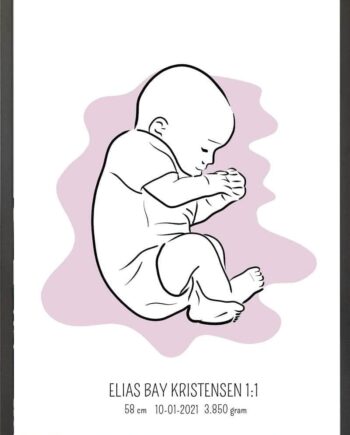 Birth Poster   Fødselsplakat  :  Fosterstilling Lyserød