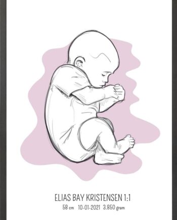 Birth Poster   Fødselsplakat  :  Fosterstilling Lyserød