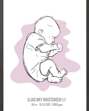 Birth Poster   Fødselsplakat  :  Fosterstilling Lyserød