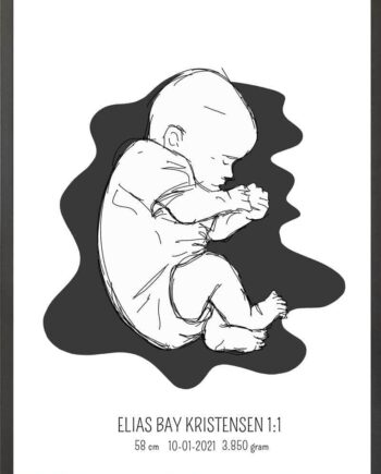 Birth Poster   Fødselsplakat  :  Fosterstilling Lyserød