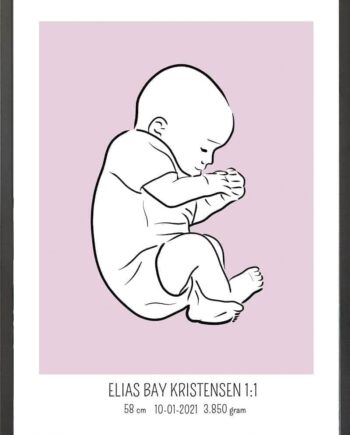 Birth Poster   Fødselsplakat  :  Fosterstilling Lyserød