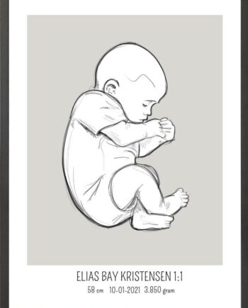 Birth Poster   Fødselsplakat  :  Fosterstilling Lyserød