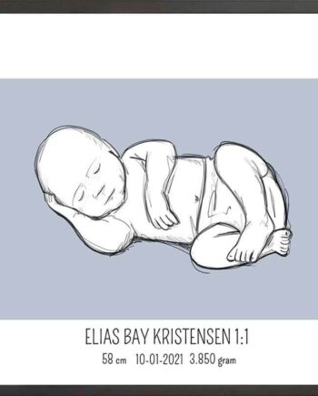 Birth Poster   Fødselsplakat  :  Liggende Blå
