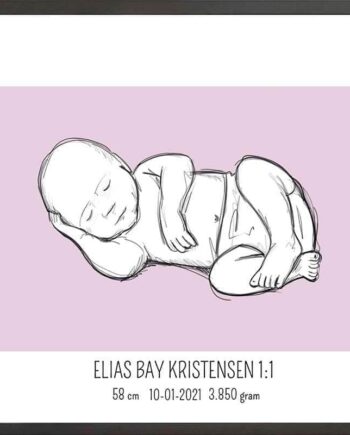 Birth Poster   Fødselsplakat  :  Liggende Lyserød