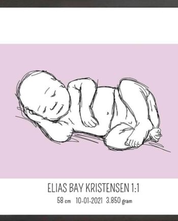 Birth Poster   Fødselsplakat  :  Liggende Lyserød