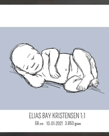 Birth Poster   Fødselsplakat  :  Liggende Lyserød