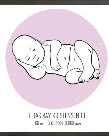 Birth Poster   Fødselsplakat  :  Liggende Lyserød