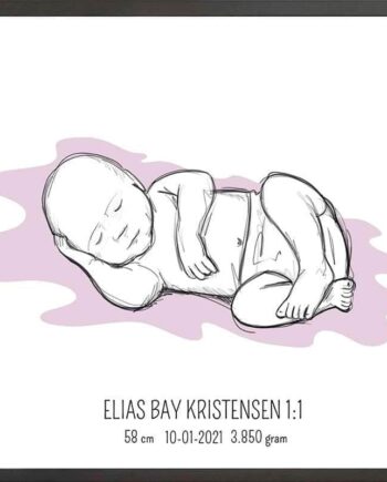 Birth Poster   Fødselsplakat  :  Liggende Lyserød